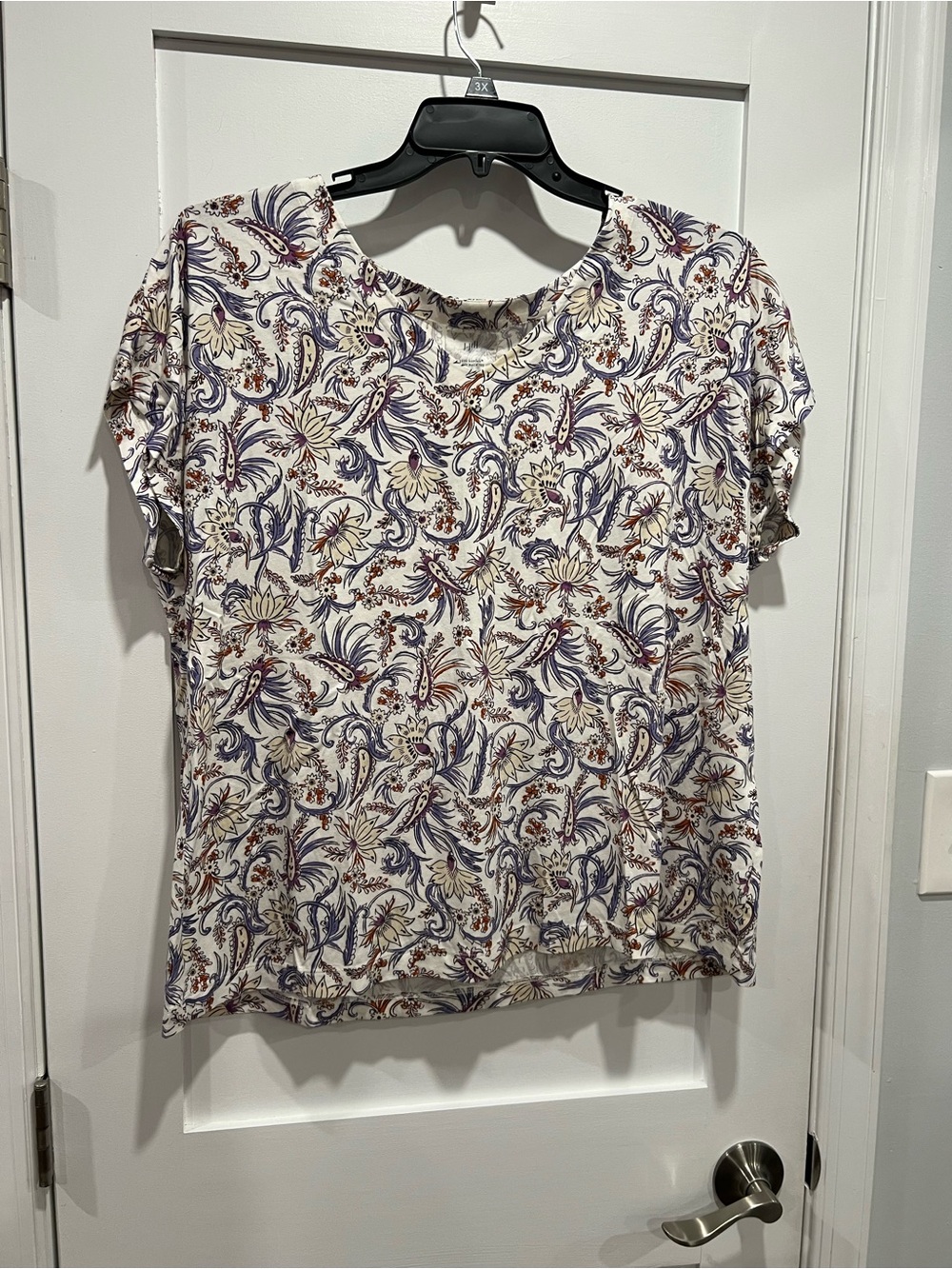 J. Jill Cream Floral Paisley V-Neck Short Sleeve Top